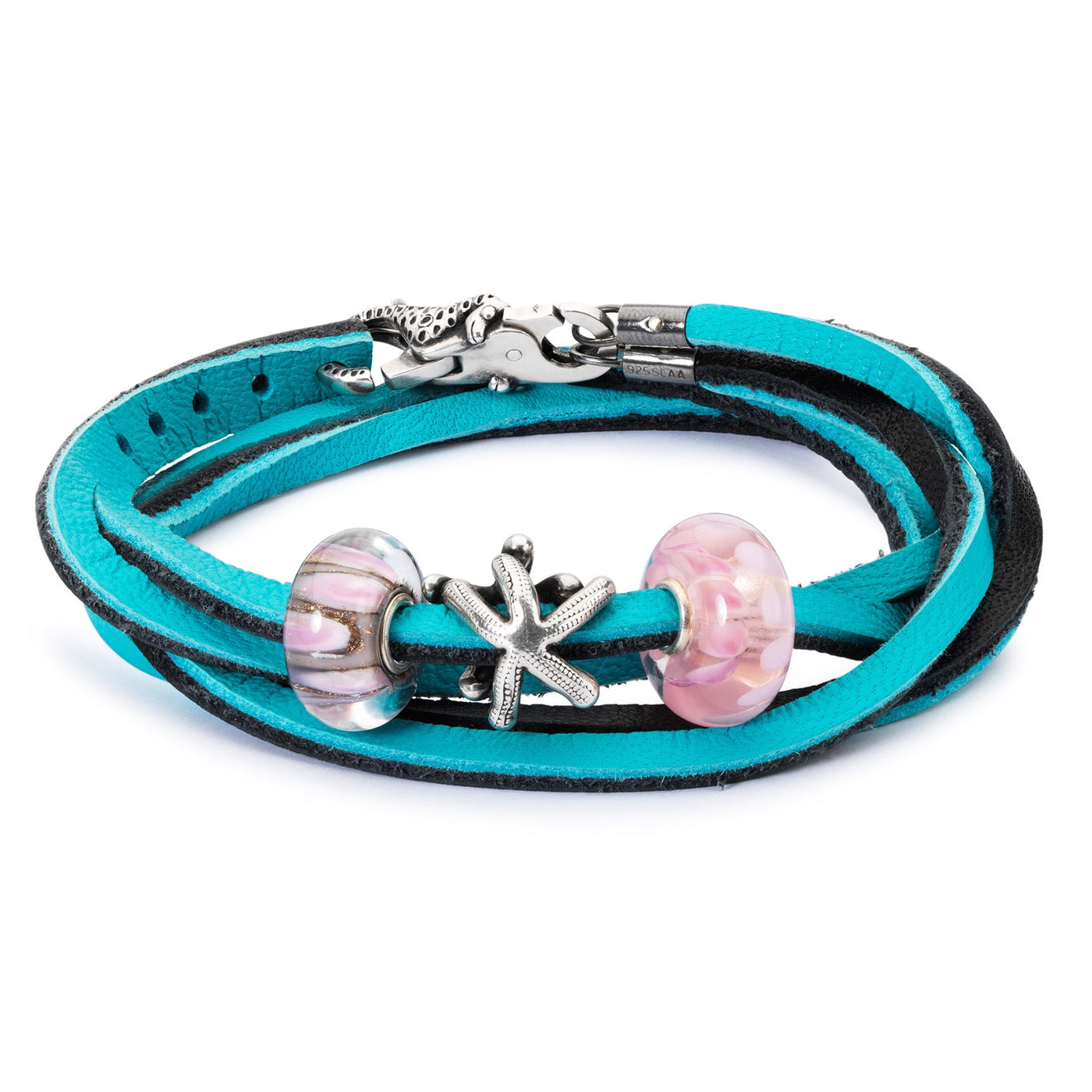 Lederarmband cyan/schwarz