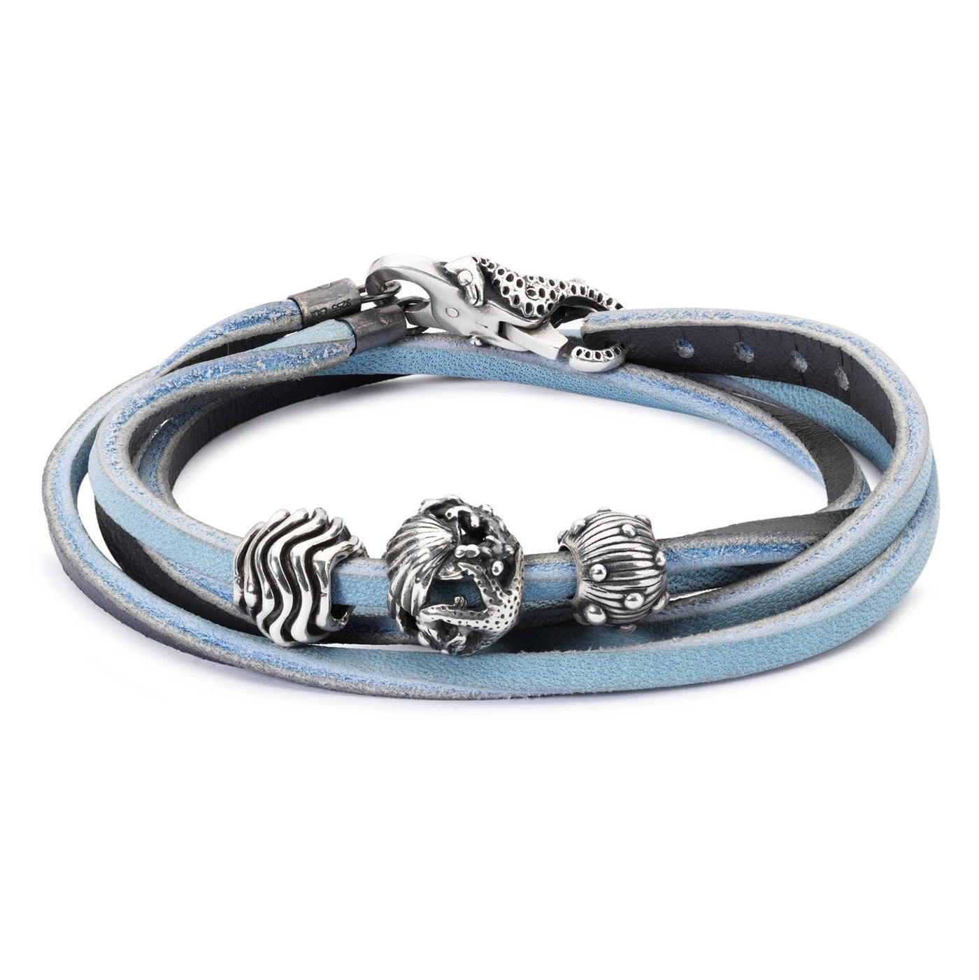 Lederarmband, hellblau/dunkelgrau