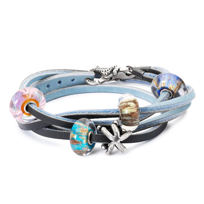 Lederarmband, hellblau/dunkelgrau