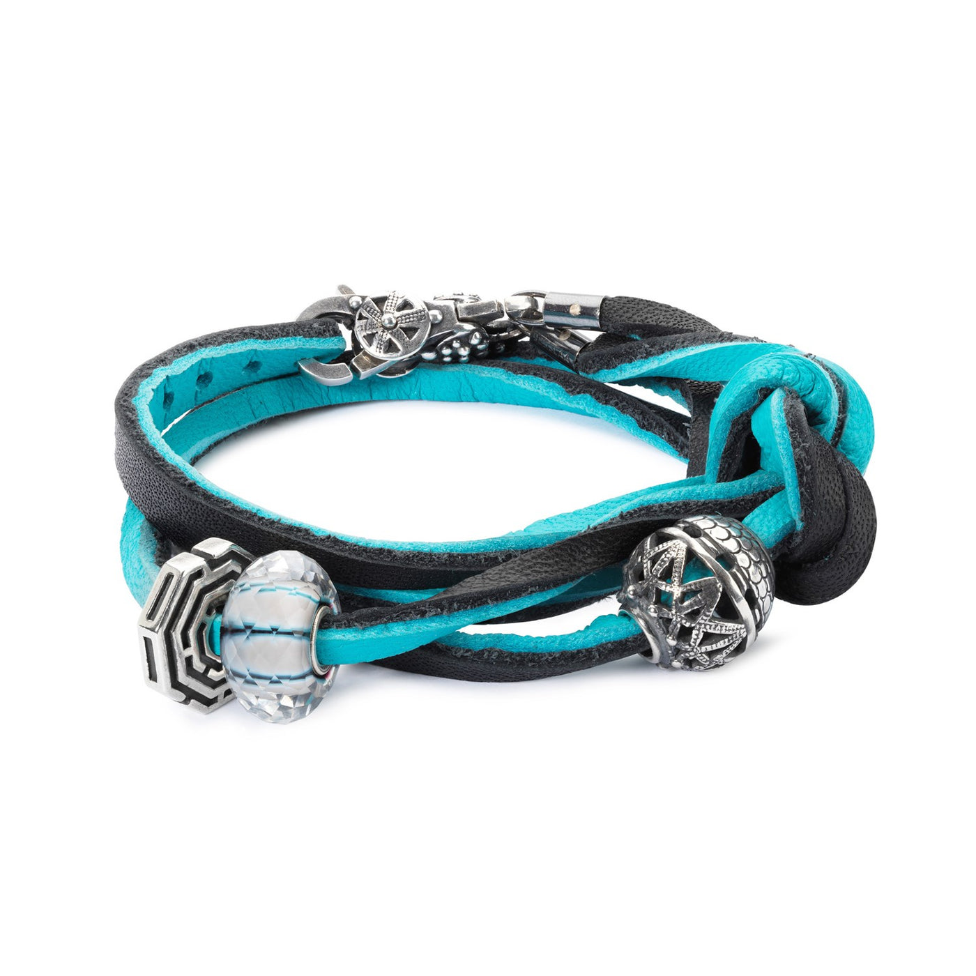 Lederarmband cyan/schwarz